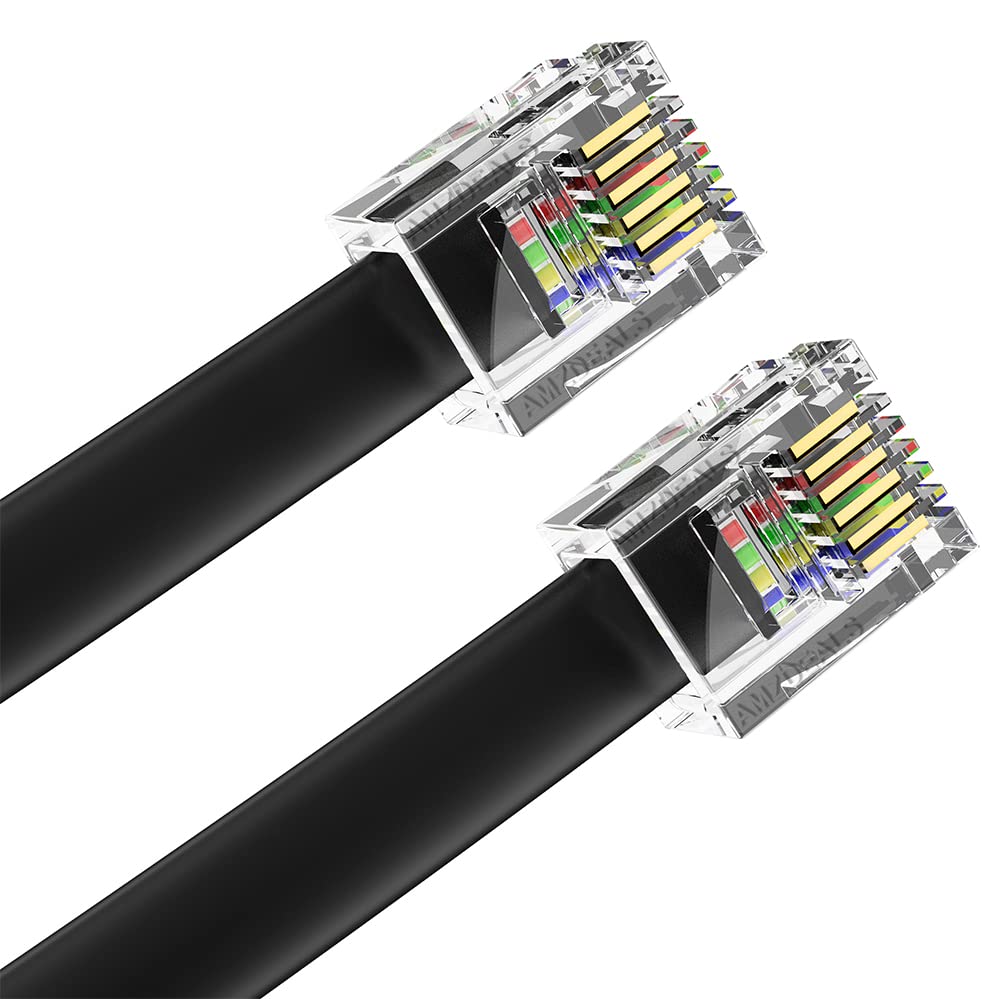 2-Pack 4 Feet Black RJ12 6P6C Straight Wired Cable, Pro Grade Data and Voice Phone Line Cord - Made in USA Black (Straight Wiring)