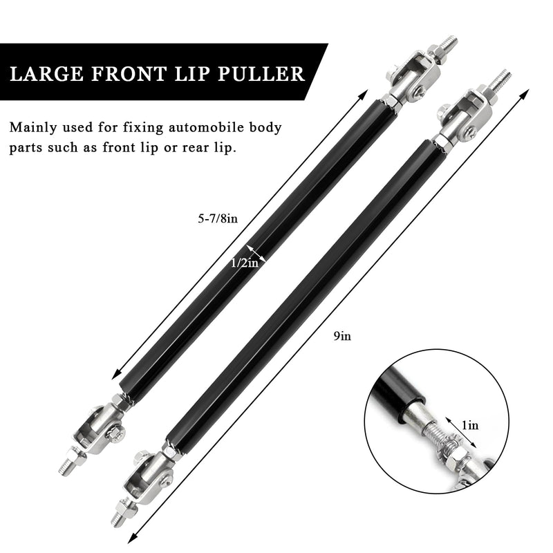 2PCS Front Bumper Lip Splitter Diffuser Strut Rod, Adjustable 8"-11" Front Bumper Lip Rod Tie Support Bar, Universal Bumper Protector Splitter Support Rod for Most Vehicle (Black) Black