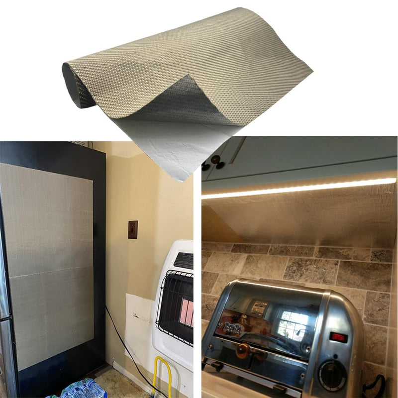 Titanium Adhesive Backed exhaust heat shield 12'' X 24'' for wall behind grill 2500 Degrees High Temp Protection Material Thermal Barrier Blanket Mat 12'' X 24''