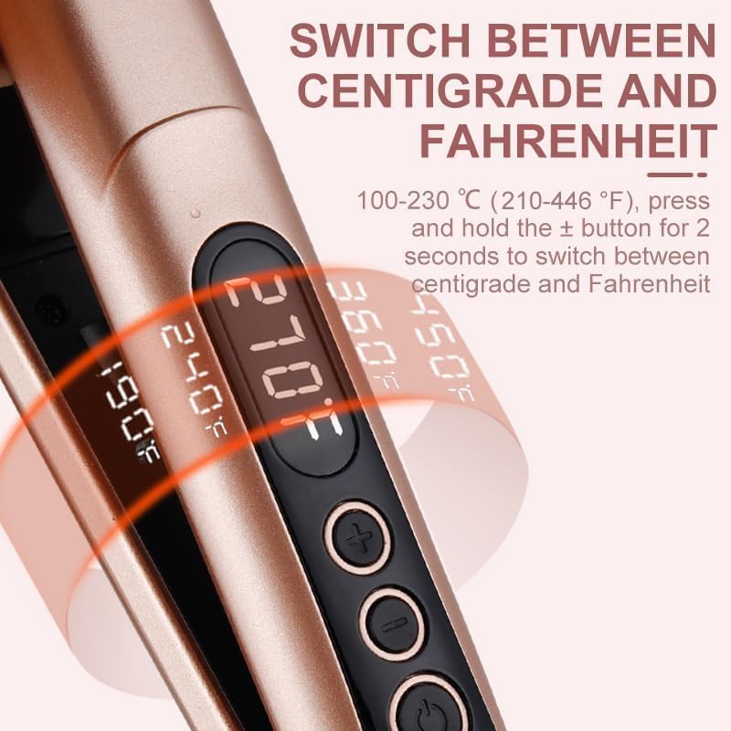 Hair Straightener Flat Iron Digital Display 100°C–230°C, with Glove | Hair Straightener and Curler 2 in 1, Dual Voltage, Ceramic Plates, Lasting Results