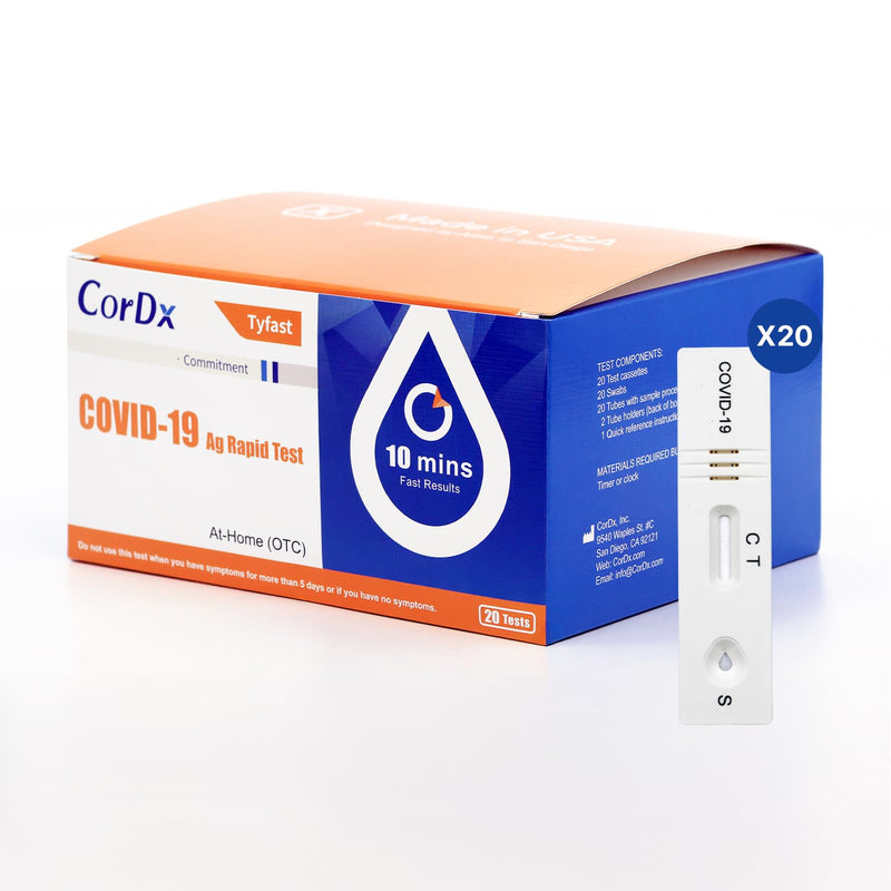 CorDx TyFast at-Home COVID-19 Antigen Rapid Test Kit, Easy, Accurate, Fast Results in 10 Minutes. (20-Pack) 20