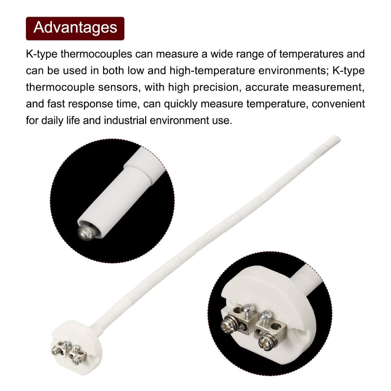 MECCANIXITY K Type Ceramic Kiln Furnace Probe Thermocouple Sensor for Muffle Furnace Oven, High Temperature -50 to 1100°C(-122 to 2012°F) 3.2x450mm