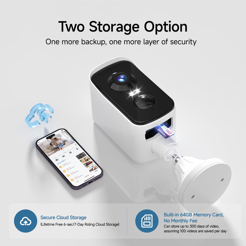 fanxiang 2K Wireless Security Camera Outdoor with Solar Panel & 64GB Card, Rechargeable Battery Camera Wireless WiFi, 300° Pan Rotating, PIR, Color Night Vision, AI Motion Detection, 2-Way Audio, IP65 Solar Battery Camera