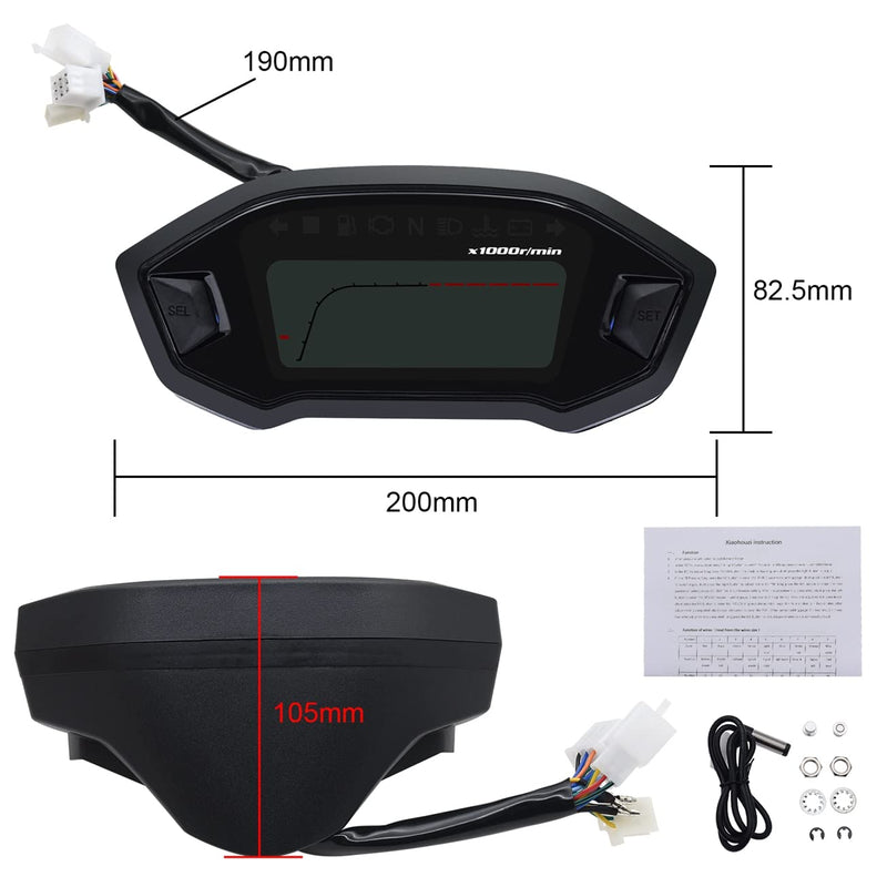 KAOLALI Motorcycle Speedometer Tachometer Universal 13000rpm LCD Digital Odometer Gauge Adjustable 7 Colors for 2,4 Cylinders