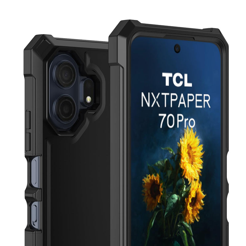for TCL NXTPAPER 70 Pro 5G Phone Case with Screen Protector Black | TCL NXTPAPER 70 Pro Case Full Body Protection Front PC Back Soft Silicone Bumper,Heavy Duty Protection Shockproof Corner