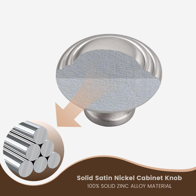 Brushed Nickel Knobs for Drawer 20 Pack, Solid Round Kitchen Cabinet Knobs, Dresser Pulls for Bedroom Bathroom Vanity, Diameter: 1.32 Inch(33.5mm) Brushed Nickel