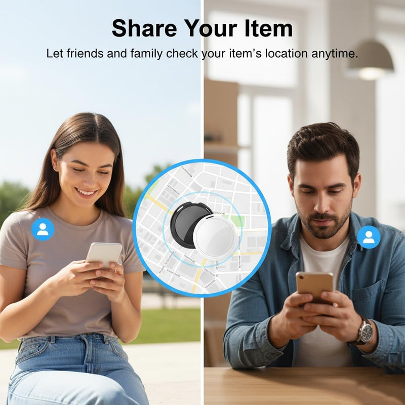 2 Pack GPS Tracker for Vehicles Work with Find My (iOS Only) Real Time Mini | Hidden Car Tracking Devices Worldwide Coverage Car Key Locator Waterproof No Monthly Fee No Subscription No SIM Card Required black+white