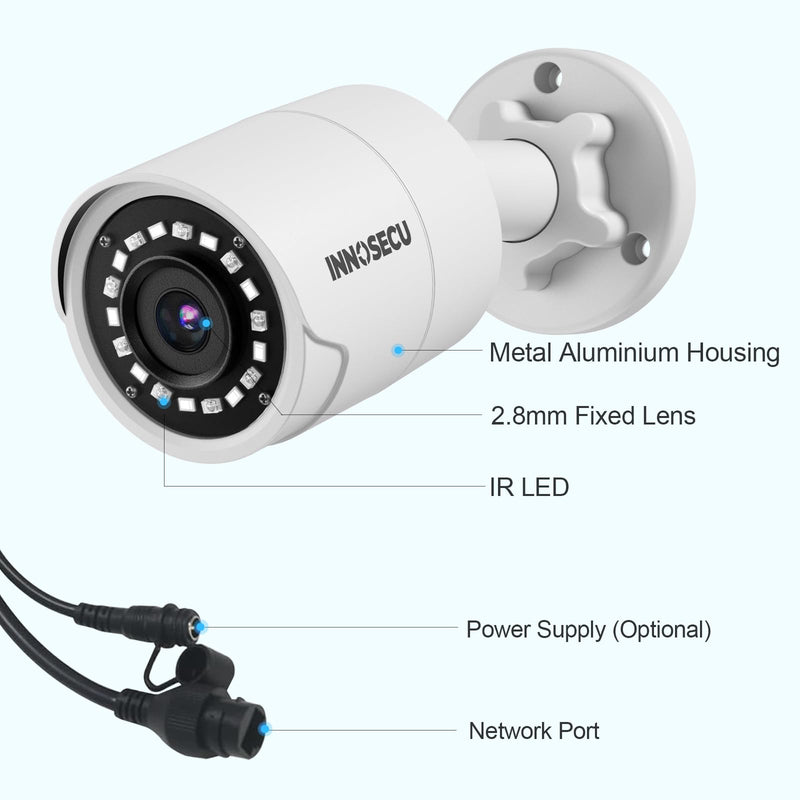 5MP Bullet PoE Camera, IP Surveillance Security Camera, Waterproof Outdoor IP67, Built-in Mic, 2.8mm Lens Wide Angle 110°, Night Vision 100ft, AI Human&Vehicle Detection, INB5GR38F (White) 5MP CAMERA