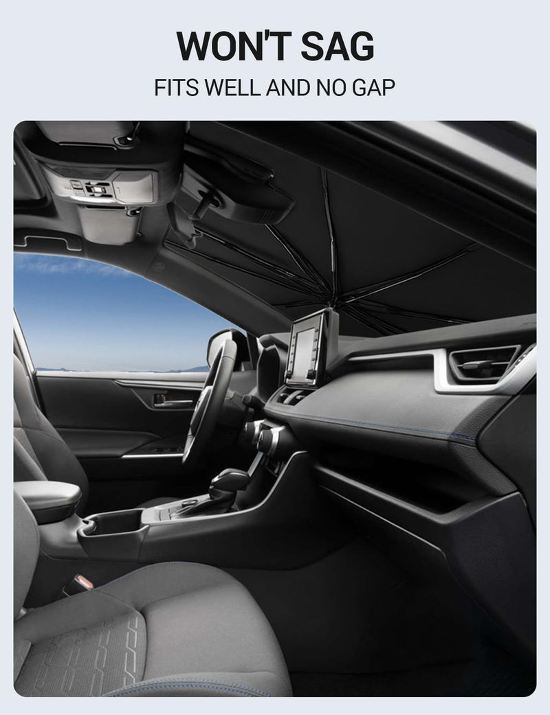 Proadsy Windshield Sun Shade Umbrella for Ford Expedition 2018-2025 Foldable Car Umbrella Sunshade with Soft TPU Handle Spring Structure Crystal Cooling Material Protect Car from Rays & Heat
