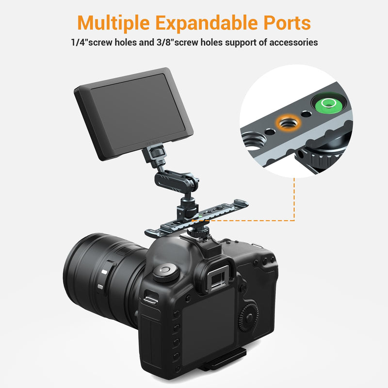 Dual Cold Shoe Mount for Vlogging, Metal Microphone Mount with 1/4" Tripod Screw, Hot Shoe Mount with 4 Screw Holes, Flash Bracket Suitable for DSLR Camera,Microphone Audio Recorder Monitors Gray