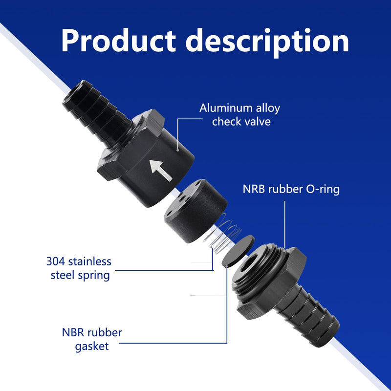 2 PCS Car Fuel One-way Check Valve, 12mm/0.47" Alloy Low Pressure Fuel System with Directional Mark Check Valve, Modification Replacement Parts, Compatible with Most Car Models (Black) 2 PCS #12mm Black