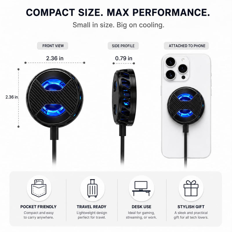 Magnetic Phone Cooler, Lightweight Portable RGB Cooler | with Wireless Fast Charging