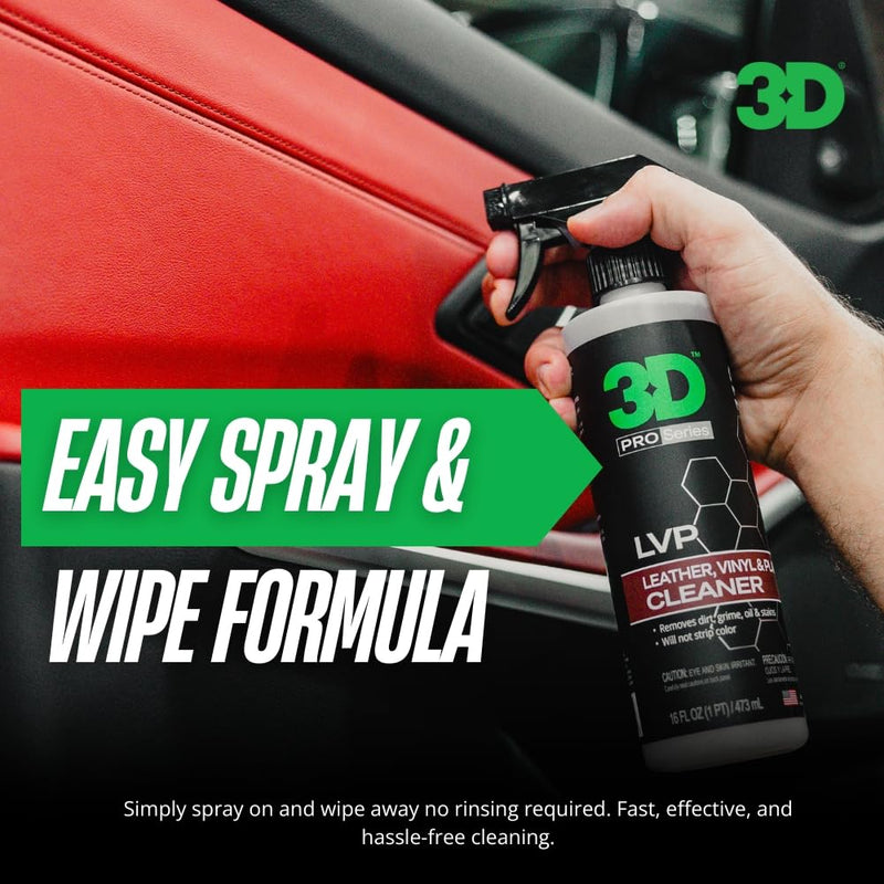 3D LVP Interior Cleaner - Removes Dirt, Grime, Grease, Oil & Stains from Leather, Vinyl & Plastic - Great for Seats, Steering Wheels, Door Panels, Dashboards - Car, Office, Home Use 16oz. 15.89 Fl Oz (Pack of 1)