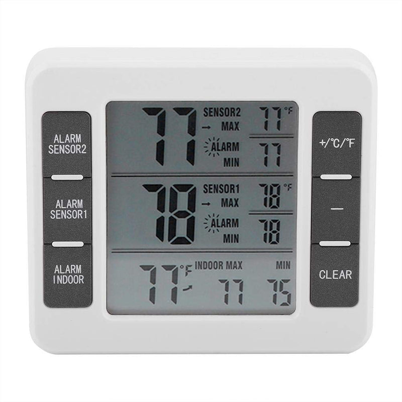 Therometer-Refrigerator Thermometer Digital Freezer Thermometer with 2PCS Sensors with Audible Alarm for Indoor Outdoor Thermometer (Battery not