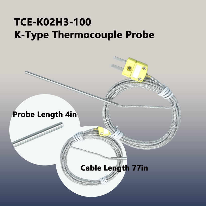 TCE-K02H3-100 K Type Thermocouple Probe Temperature Available from 68°F to 1120°F for K-Type Thermocouple Sensor Furnace Input Instruments (2PCS)