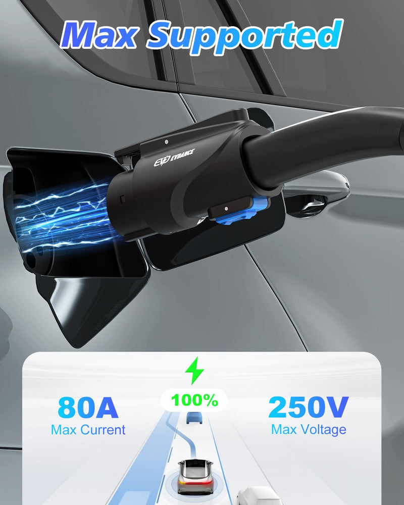 NACS to J1772 Charging Adapter - Max 80 Amp & 250V J1772 EV Adapter Compatible with Tesla High Powered Connectors Destination Chargers and Mobile Connectors (Black) Black