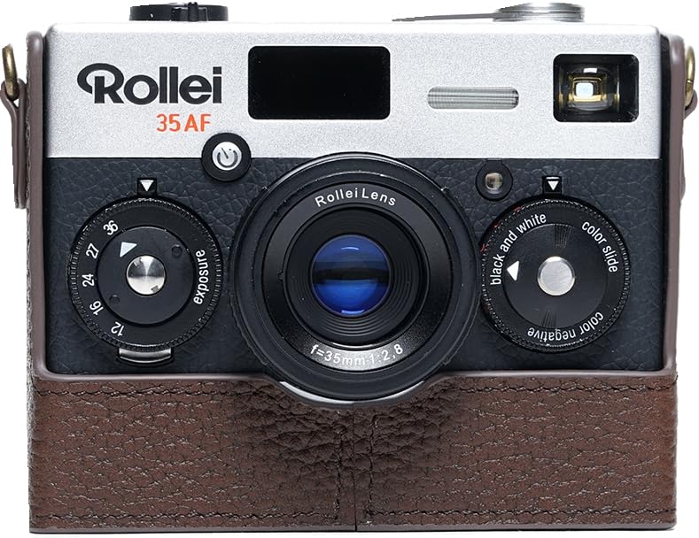 35AF Case, BMAOLLONGB Handmade Genuine Real Leather Half Camera Case Bag Cover for Rollei 35AF with Lens Cover (Coffee) Coffee