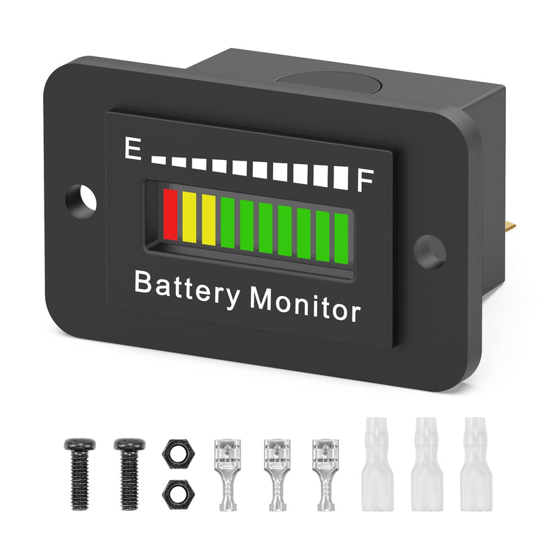LED Battery Level Indicator, Universal Golf Cart Battery Meter Support 12V 24V 36V 48V 60V 72V Battery Monitor Lithium Battery Lead Acid Battery Fuel Gauge Meter for Ezgo Go Club Car BM210