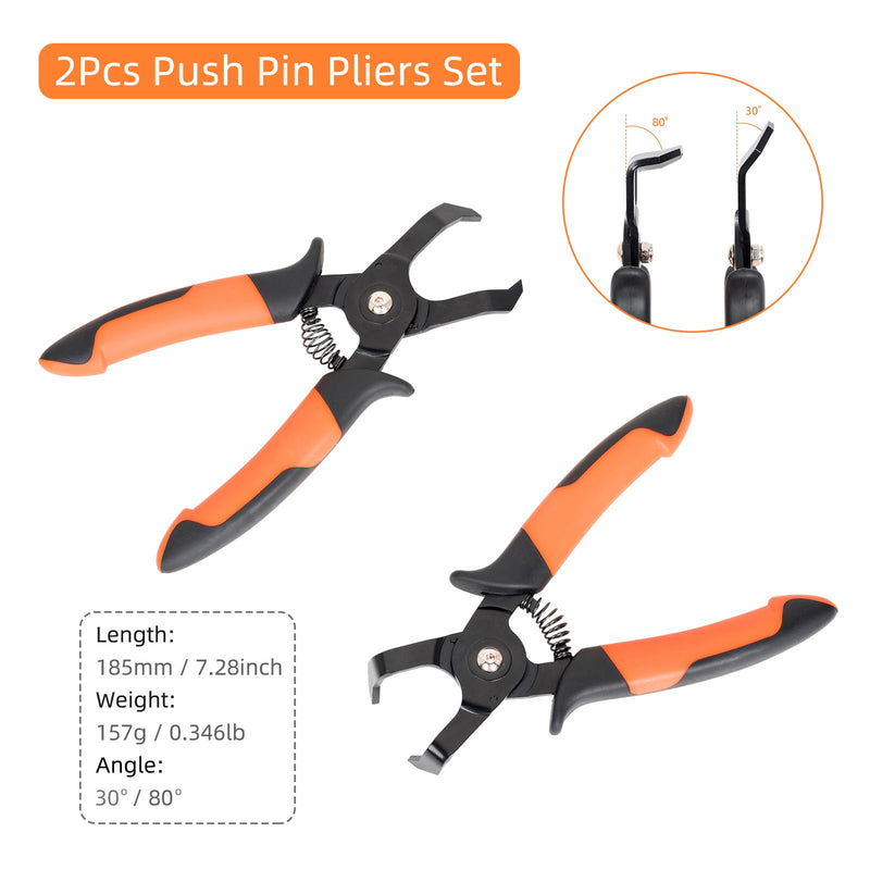 2 PCS Push Pin Pliers Set Auto Panel Clip and Trim Removal Tool Includes 30 Degree and 80 Degree Pliers Easily Removes Plastic Fasteners and Rivets