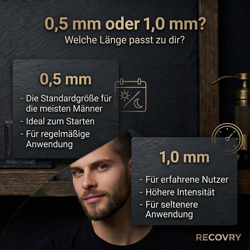 RECOVRY Beard Roller Beard Growth 1 mm - 192 Real Needles for Maximum Beard Growth - Derma Roller with Stainless Steel Needles - Increases Beard Density | Beard Roller (Black, 1 mm)