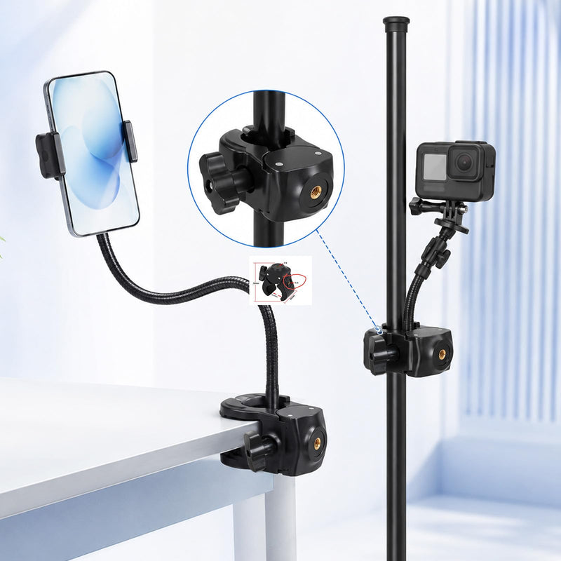 Camera Clamp Mount with 1/4 Threded Connector, Monitor Camera Clamp Mount Clip Holder Light Flash Holder Webcam Stand for Cameras Tripod Pole Pography Phone Video Live Stream