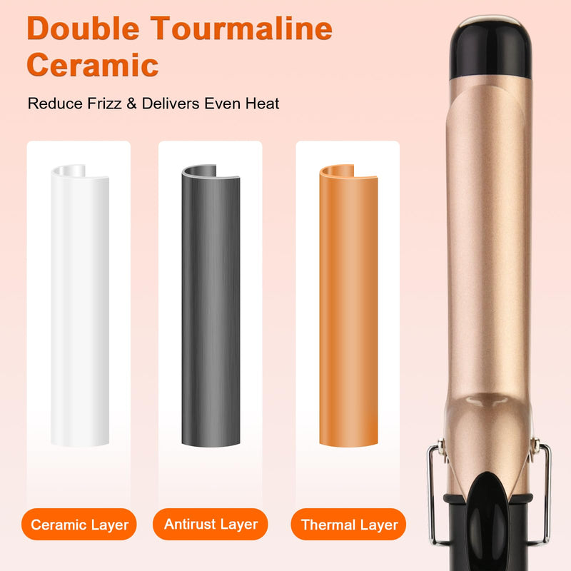 Curling Tongs 32mm for Medium and Long Hair Professional Tourmaline Ceramic Barrel Curler Iron with Clamp Dual Voltage Adjustable Temperature Long-Lasting Results Black