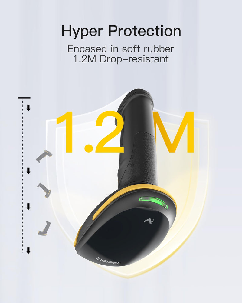 Inateck Bluetooth Barcode Scanner 2D, Wireless 2D QR Code Scanner with 2600 mAh Battery and Smart Charging Base, Handheld Scanner Support AI, APP, SDK, BCST-36 BCST-36-BK