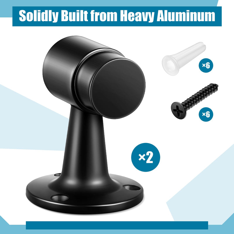 Yaocom 2 Pack Heavy Duty Floor Mounted Door Stop 3 in Aluminum Commercial Grade Door Stopper with Rubber Bumper & Stainless Steel Screws, Black