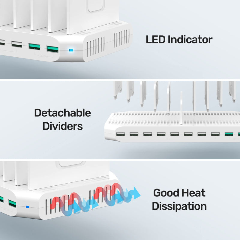 [Bundle] Unitek 96W 10-Port Charging Dock with 2 Quick Charge 3.0 and 11 Detachable Dividers