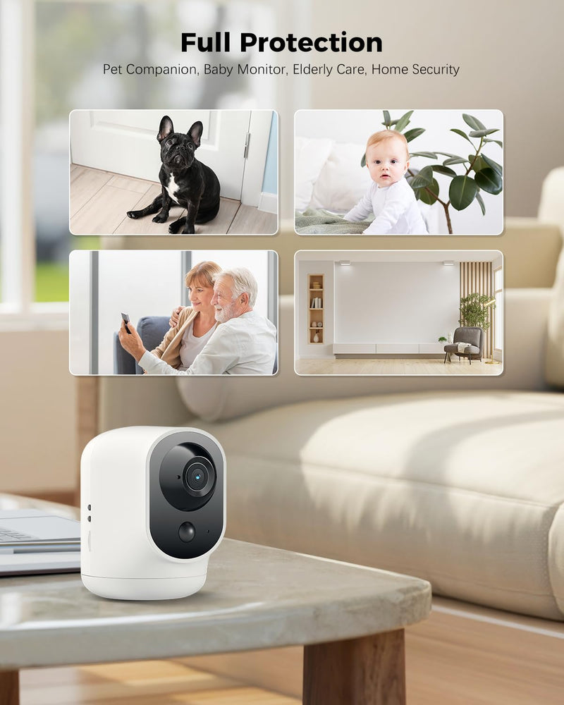 COCOCAM 2K Indoor Pan/Tilt Security Camera with 5200mAh Battery, WiFi Camera,Wireless for Baby Monitor/Pet/Home Security, AI Recognition, PIR Human Detection, 2.4G WiFi (White) white