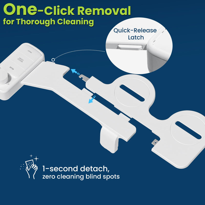 Clirass Ultra-Slim Bidet Attachment, Self-Cleaning Dual Nozzle (Feminine/Posterior Wash), Accessibility-Enhanced Large Buttons, Quick-Release, Non-Electric Fresh Water System with Adjustable Pressure