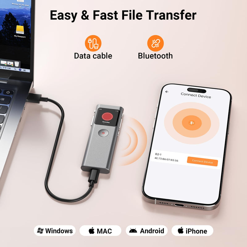 Yorlu AI Voice Recorder, Transcribe & Summarize with AI Note Taker | Voice Recorder for Meetings & Lectures & Interviews, Voice Activated with Playback, 90+ Languages, Portable Tape Recorder Grey