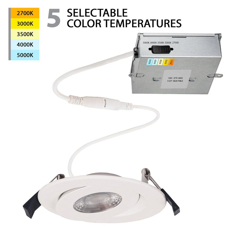 WAC Lighting Lotos 4in LED Round Adjustable Recessed Light 5-CCT Selectable 9W 700 Lumens IC-Rated Airtight 120V-277V Universal in White 4in (Single Light)