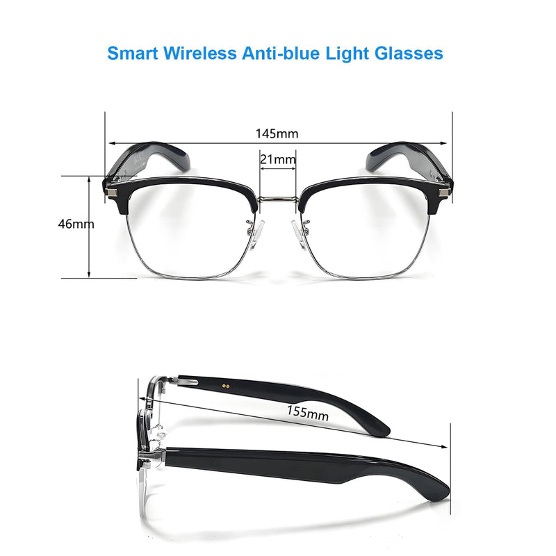 Bluetooth Blue Light Glasses for Women Men, AI Voice Assistant, Open Ear Speakers, Clear Bluelight Filtering Smart Glasses (Gold)