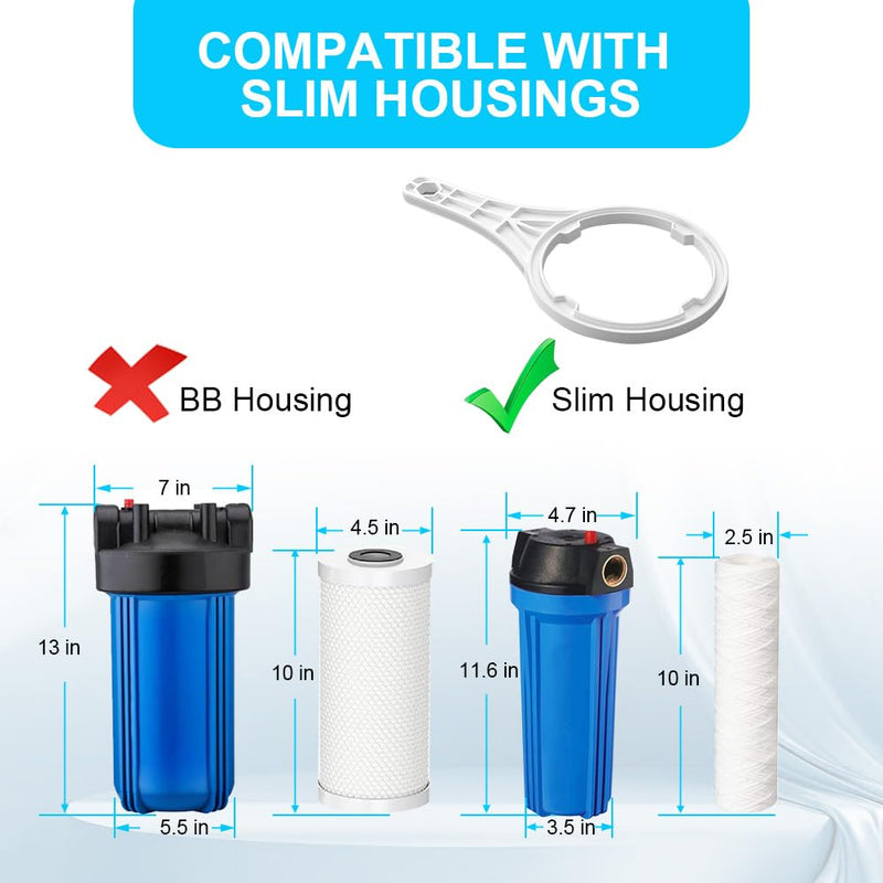 Heavy Duty Water Filter Wrench for 2.5x10 & 2.5x20 Inch Cartridges - 3.5 inch Max Grip Fits RO System, Under Sink Filter & Slim Housings - Durable ABS Plastic Tool with Anti-Slip Teeth Slim (Fits 2.5"x10" & 2.5"x20")