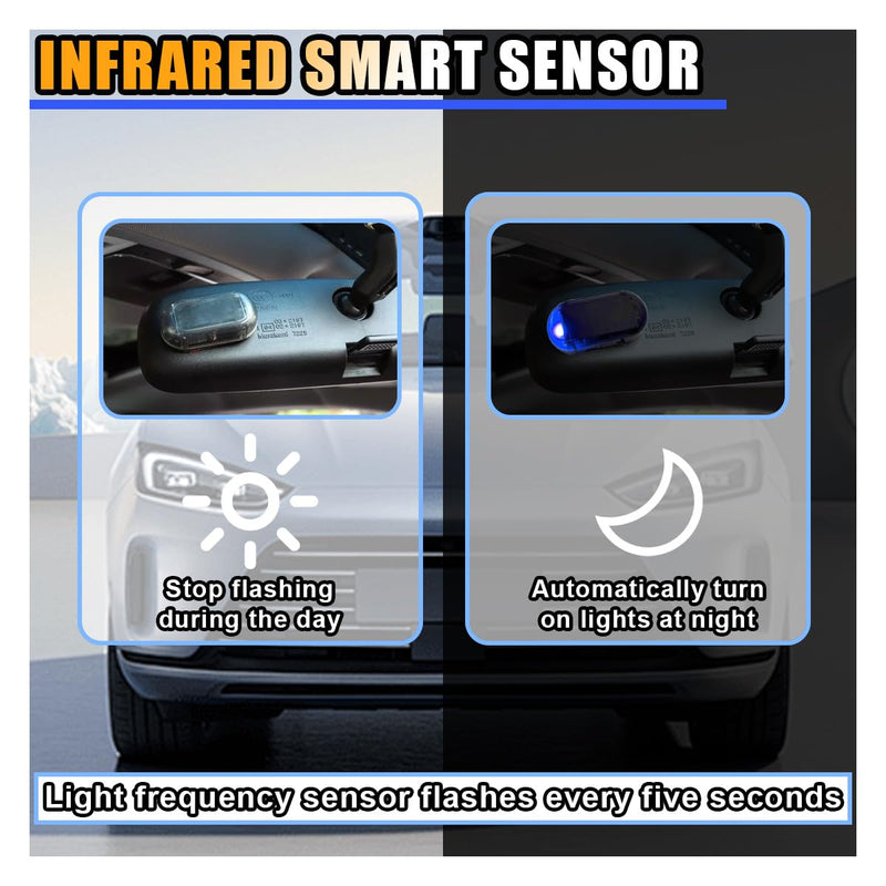 Car Solar Power Simulated Dummy Alarm, Car Alarm Warning Light Fake Lamp with USB Charger Port, Anti-Theft LED Flashing Security Light Car Accessories for Most Cars (Blue, 2PCS) Blue