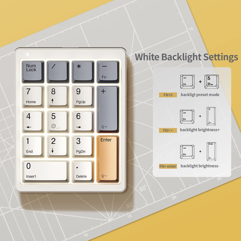 Number Pad, Mechanical Numpad Wired USB Standard 17 Keys Numeric Keypad with PBT Keycaps White Backlit Keypad for Laptop PC TKL Keyboards (Brown Switch) Brown switch