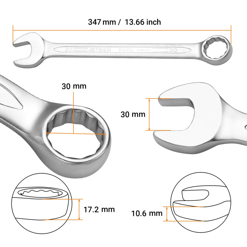 Jetech 30mm Combination Wrench - Industrial Grade Spanners with 12-Point Design, 15-Degree Offset, Made with Durable Chrome Vanadium