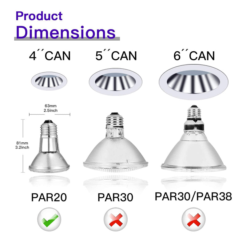 PAR20 Flood 50W 120V Bulbs, 6 Pack 50W Par20 Halogen Bulb 700 Lumens, Dmimable PAR20 E26 50 Watt 120V Eco Halogen Lightbulb Warm White 2700K Reflector for Track Lighting & Range Hood