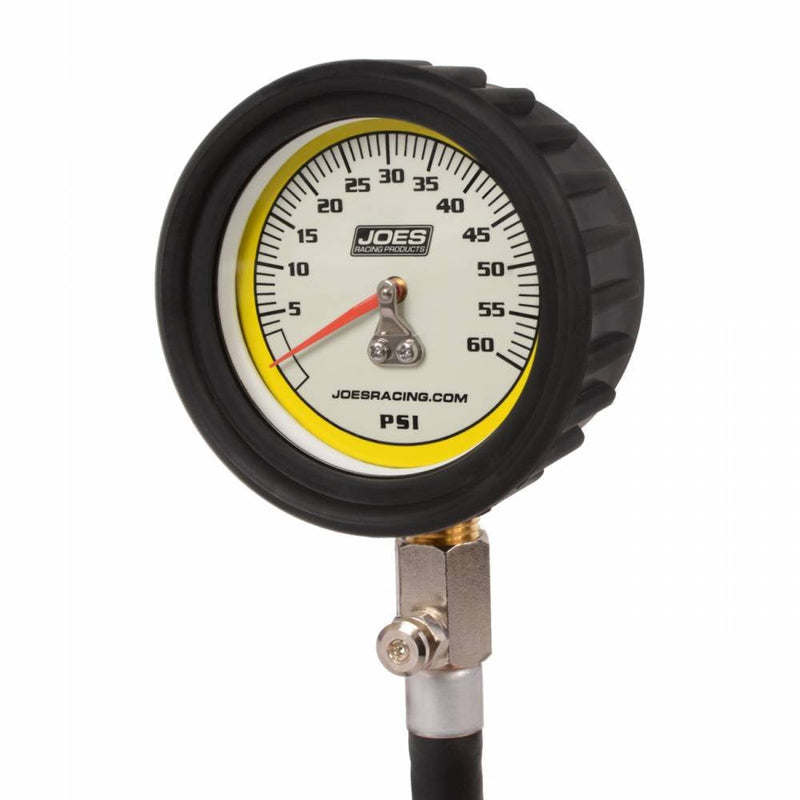 Joes Racing Products Tire Pressure Gauge, Pro Tire, Glow in The Dark, 0-60 psi, Analog, 2-1/2 in Diameter, White Face, 1 lb. Increments, Each,BLACK,32317