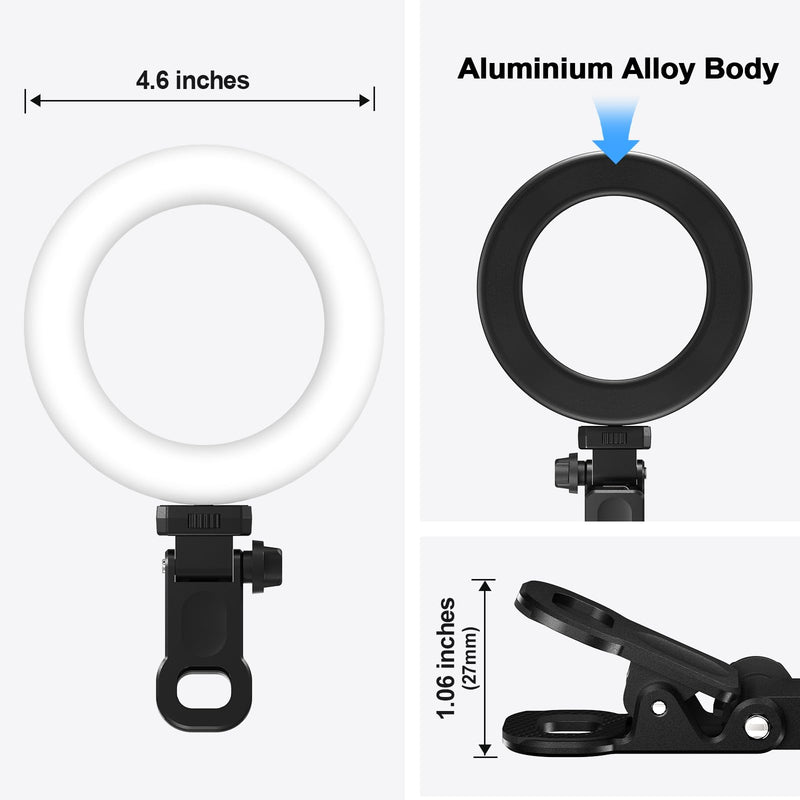 Clip-on Ring Light for Laptop Computer, Universal Phone/Tablet/Webcam Mount - Portable LED Light for Zoom Meetings, Live Streaming, Content Creation/Video Recording/TikTok 4.6 inch