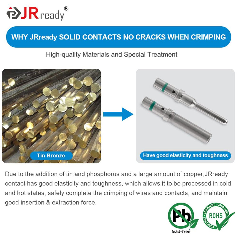 JRready 90 Pairs Deutsch Connector Pins and Sockets Solid Contacts Size 16 ST6281 - Male Pins 0460-215-16141/ Female Pins 0462-209-16141, DT Connector Terminals Wire Size 14-20AWG Size 16 - 90 Pairs Green Stripes Solid Contacts