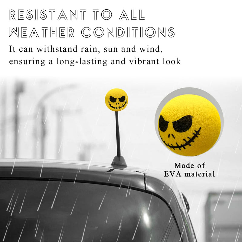 4 PCS Car Antenna Toppers, Skull Spooky Smile EVA Doll Auto Antenna Ball, Halloween Skull Smile Face Anti-Collision Antenna Topper for Most Vehicles, Car Accessories