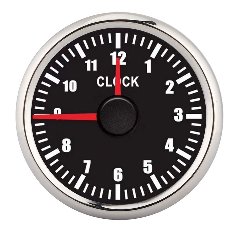 2in Universal 0 12 Hourmeter Clock Instrument Panel Gauges Display Red Backlight 12V 24V for Car Boat Yacht Automotive Clocks The of Low Power Consumption Long Life and high pr (Black) Black