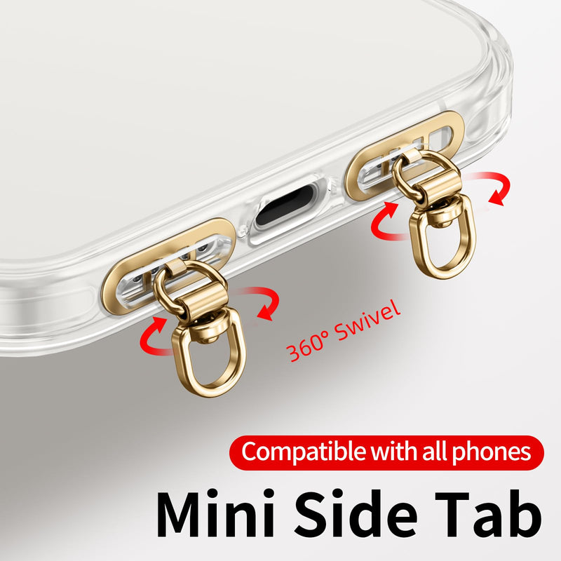saxsion Side-Mount Phone Tether Tab, Metal Lanyard Patch, 360° Swivel Clip, 304 Stainless Steel, Won't Block Charging Port Champagne Gold*4