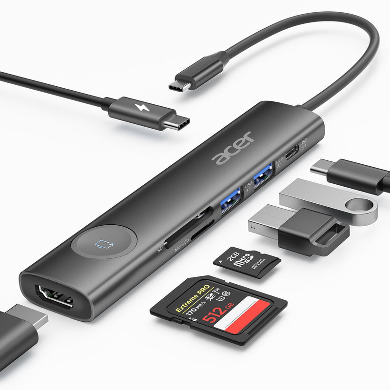  [AUSTRALIA] - Acer 4K@60Hz USB C Hub, 7 in 1 USB C to HDMI Splitter with USB-A 3.1 & Type-C Data Port, 100W PD & SD Card Reader, USB-C to HDMI Adapter for iPad Pro MacBook Pro Laptops & Other Type C Device - Black