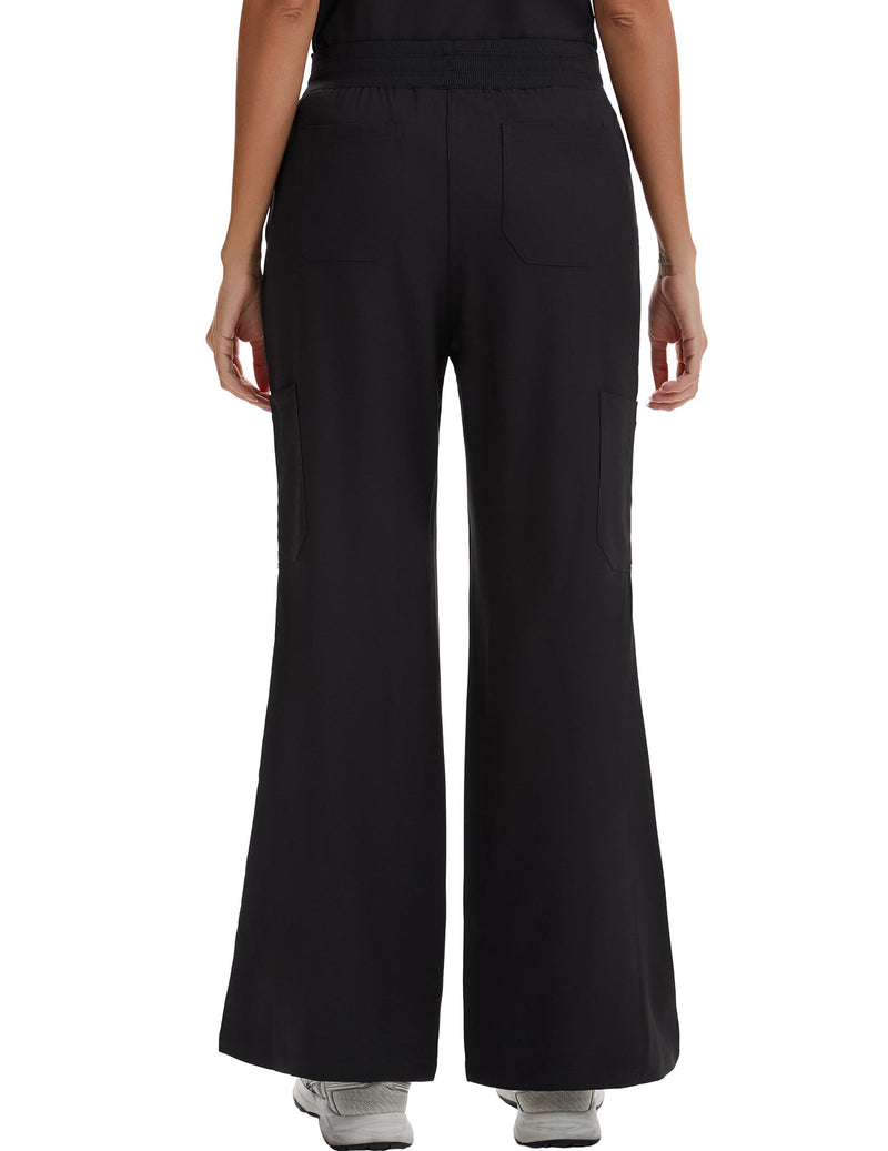 VECARDI Scrub Pants for Women High Rise Four Way Stretch Flare Yoga Cargo Pants with 6 Pockets Large Black