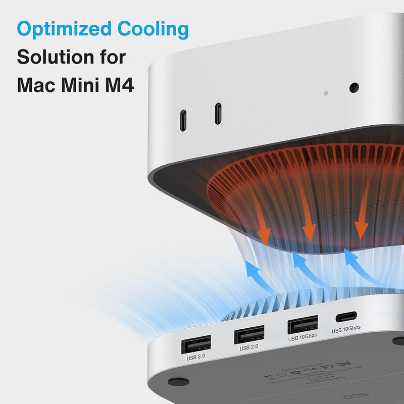 IVANKY 13-in-1 Mac mini M4 &M4 Pro (2024) Dock, 4K@144Hz HDMI,10Gbps USB | Dual Extended Displays Docking Station Stand for M5, with M.2 NVMe SSD Enclosure Hub, SD/TF, Audio Ports*2, 20W PD Adapter*1 Sliver Standard-Speed