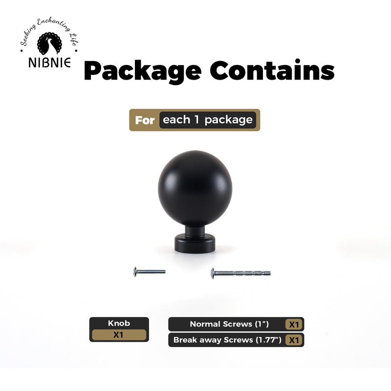 10 Pack 1 Inch Dia Matte Black Kitchen Cabinet Knobs, Classic Vintage Retro Hardware Drawer Pull for Drawer Cupboard Dresser Wardrobe 1 Inch (25.4mm) Dia Ball Knobs 10