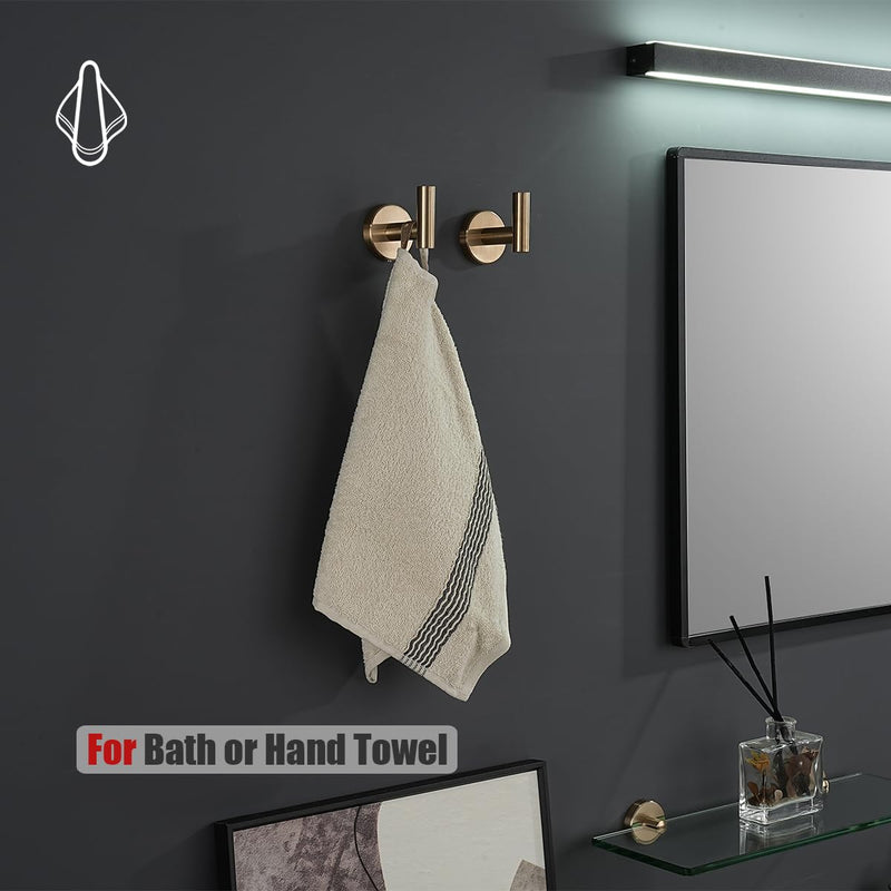 JQK Bathroom Towel Hook Champagne Bronze, Coat Robe Clothes Hook for Bathroom Wall Mounted (Pack of 4), SUS 304 Stainless Steel 0.8mm, TH100-CB-P4 4 Pack